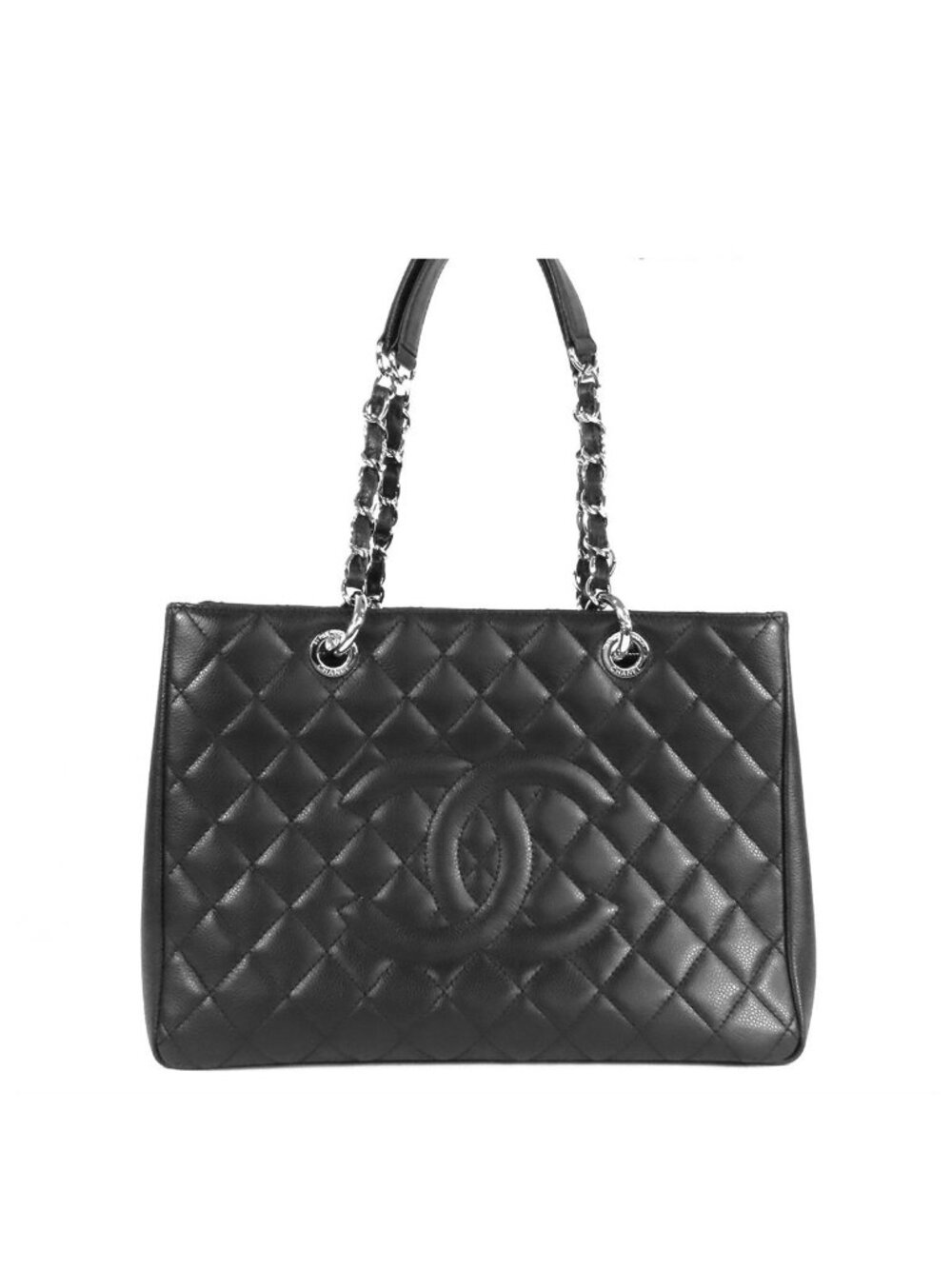 Chanel Grand Shopping Tote Bag GST Black Silver Caviar Leather